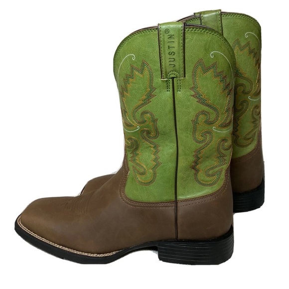 Justin Boots Shoes - Justin Boots women’s Vibrant Green and Rich Brown Western Boots size 7 (5)